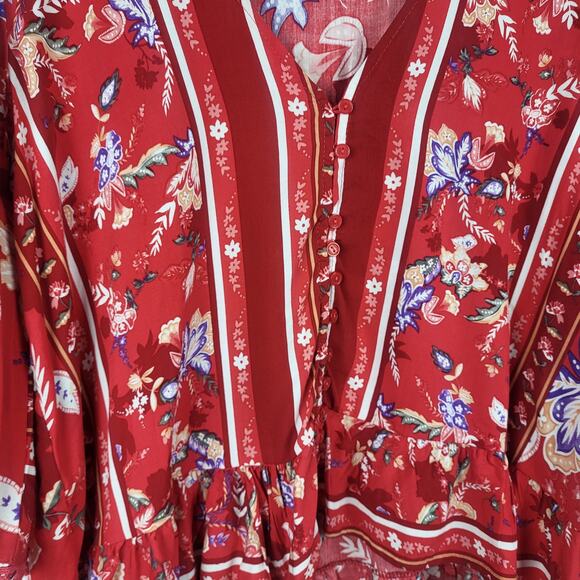 JAASE Floral Boho Tunic Top Romantic Ruffles Balloon Sleeve Button-Up Top | M - Picture 4 of 12